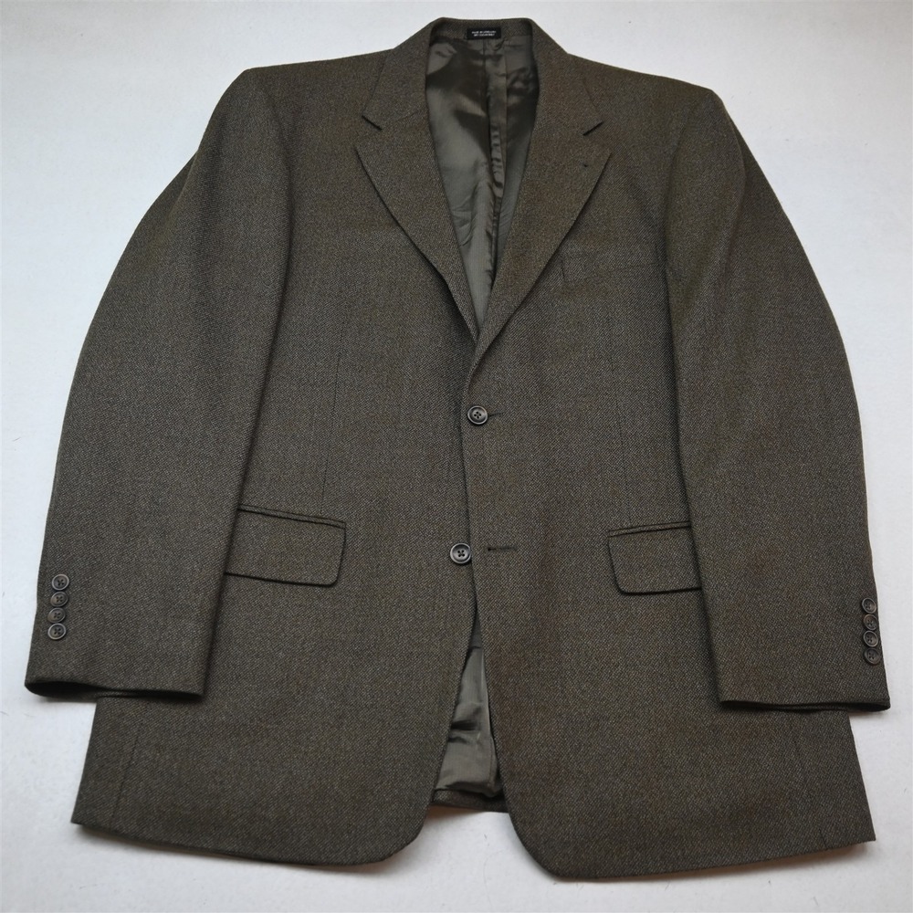 Vtg Oscar de la Renta 44L Brown Birdseye Lambswool Cashmere Flannel Blazer